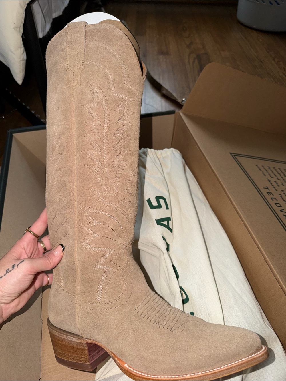 Tecovas Taupe Suede Knee-High Western Boots